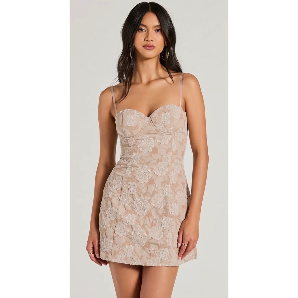 Windsor Taupe Floral Lace Bustier Mini Dress NWT Size S GSD309019-TAUPE
